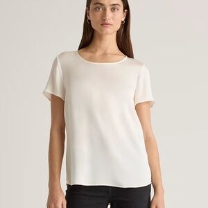 Quince - Washable Stretch Silk Tee in Ivory - Size Small